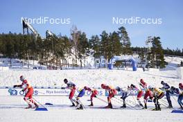 30.01.2021, Falun, Sweden (SWE): Artem Maltsev (RUS), Paal Golberg (NOR), Andrew Musgrave (GBR), Ivan Yakimushkin (RUS), Alexander Bolshunov (RUS), (l-r)  - FIS world cup cross-country, 15km men, Falun (SWE). www.nordicfocus.com. © Thibaut/NordicFocus. Every downloaded picture is fee-liable.