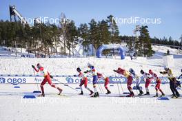 30.01.2021, Falun, Sweden (SWE): Artem Maltsev (RUS), Paal Golberg (NOR), Andrew Musgrave (GBR), Ivan Yakimushkin (RUS), Alexander Bolshunov (RUS), (l-r)  - FIS world cup cross-country, 15km men, Falun (SWE). www.nordicfocus.com. © Thibaut/NordicFocus. Every downloaded picture is fee-liable.