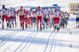 30.01.2021, Falun, Sweden (SWE): Paal Goldberg (NOR), Alexander Bolshunov (RUS), Ivan Yakimushkin (RUS), Johannes Hoesflot Klaebo (NOR). (l-r) - FIS world cup cross-country, 15km men, Falun (SWE). www.nordicfocus.com. © Thibaut/NordicFocus. Every downloaded picture is fee-liable.