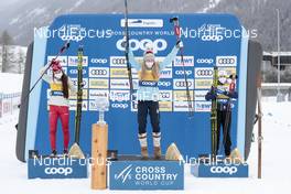 13.03.2021, Engadin, Switzerland (SUI): Yulia Stupak (RUS), Jessie Diggins (USA), Ebba Andersson (SWE), (l-r) - FIS world cup cross-country, cups, Engadin (SUI). www.nordicfocus.com. © Modica/NordicFocus. Every downloaded picture is fee-liable.