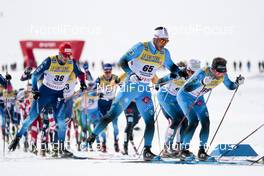 13.03.2021, Engadin, Switzerland (SUI): Jonas Baumann (SUI), Richard Jouve (FRA), Jean Marc Gaillard (FRA), (l-r) - FIS world cup cross-country, mass men, Engadin (SUI). www.nordicfocus.com. © Modica/NordicFocus. Every downloaded picture is fee-liable.