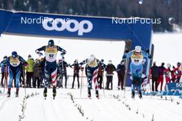 13.03.2021, Engadin, Switzerland (SUI): Hunter Wonders (USA), Valentin Chauvin (FRA), (l-r)  - FIS world cup cross-country, mass men, Engadin (SUI). www.nordicfocus.com. © Modica/NordicFocus. Every downloaded picture is fee-liable.