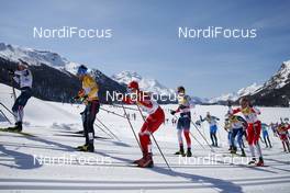 13.03.2021, Engadin, Switzerland (SUI): Daniel Stock (NOR), Jonas Dobler (GER), Artem Maltsev (RUS), (l-r) - FIS world cup cross-country, mass men, Engadin (SUI). www.nordicfocus.com. © Modica/NordicFocus. Every downloaded picture is fee-liable.