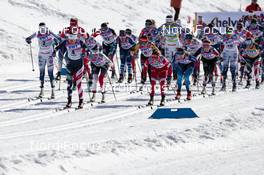 13.03.2021, Engadin, Switzerland (SUI): Rosie Brennan (USA), Katharina Hennig (GER), Nadine Faehndrich (SUI), (l-r) - FIS world cup cross-country, mass women, Engadin (SUI). www.nordicfocus.com. © Modica/NordicFocus. Every downloaded picture is fee-liable.