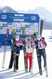 13.03.2021, Engadin, Switzerland (SUI): Heidi Weng (NOR), Yulia Stupak (RUS), Ebba Andersson (SWE), (l-r)  - FIS world cup cross-country, mass women, Engadin (SUI). www.nordicfocus.com. © Modica/NordicFocus. Every downloaded picture is fee-liable.