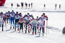 13.03.2021, Engadin, Switzerland (SUI): Nadine Faehndrich (SUIR), Rosie Brennan (USA), Ebba Andersson (SWE), (l-r) - FIS world cup cross-country, mass women, Engadin (SUI). www.nordicfocus.com. © Modica/NordicFocus. Every downloaded picture is fee-liable.