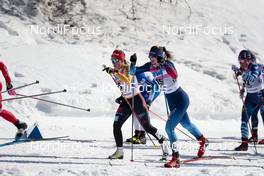 13.03.2021, Engadin, Switzerland (SUI): Katharina Hennig (GER), Nadine Faehndrich (SUI), (l-r) - FIS world cup cross-country, mass women, Engadin (SUI). www.nordicfocus.com. © Modica/NordicFocus. Every downloaded picture is fee-liable.