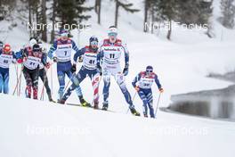 14.03.2021, Engadin, Switzerland (SUI): William Poromaa (SWE), David Norris (USA), Iivo Niskanen (FIN), (l-r)  - FIS world cup cross-country, pursuit men, Engadin (SUI). www.nordicfocus.com. © Modica/NordicFocus. Every downloaded picture is fee-liable.