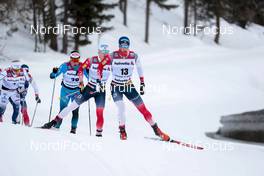 14.03.2021, Engadin, Switzerland (SUI): Harald Oestberg Amundsen (NOR), Simen Hegstad Krueger (NOR), Adrien Backscheider (FRA), (l-r)  - FIS world cup cross-country, pursuit men, Engadin (SUI). www.nordicfocus.com. © Modica/NordicFocus. Every downloaded picture is fee-liable.