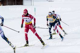 14.03.2021, Engadin, Switzerland (SUI): Yulia Stupak (RUS), Jessie Diggins (USA), (l-r)  - FIS world cup cross-country, pursuit women, Engadin (SUI). www.nordicfocus.com. © Modica/NordicFocus. Every downloaded picture is fee-liable.