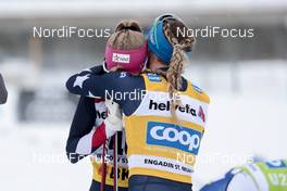 14.03.2021, Engadin, Switzerland (SUI): Sophia Laukli (USA), Jessie Diggins (USA), (l-r)  - FIS world cup cross-country, pursuit women, Engadin (SUI). www.nordicfocus.com. © Modica/NordicFocus. Every downloaded picture is fee-liable.