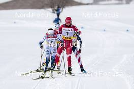 14.03.2021, Engadin, Switzerland (SUI): Ebba Andersson (SWE), Yulia Stupak (RUS), (l-r)  - FIS world cup cross-country, pursuit women, Engadin (SUI). www.nordicfocus.com. © Modica/NordicFocus. Every downloaded picture is fee-liable.