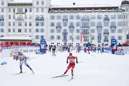 14.03.2021, Engadin, Switzerland (SUI): Johanna Hagstroem (SWE), Krista Parmakoski (FIN), (l-r)  - FIS world cup cross-country, pursuit women, Engadin (SUI). www.nordicfocus.com. © Modica/NordicFocus. Every downloaded picture is fee-liable.