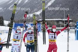 14.03.2021, Engadin, Switzerland (SUI): Ebba Andersson (SWE), Heidi Weng (NOR), Yulia Stupak (RUS), (l-r)  - FIS world cup cross-country, pursuit women, Engadin (SUI). www.nordicfocus.com. © Modica/NordicFocus. Every downloaded picture is fee-liable.