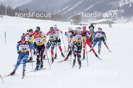 14.03.2021, Engadin, Switzerland (SUI): Krista Parmakoski (FIN), Laura Gimmler (GER), Katerina Razymova (CZE), (l-r)  - FIS world cup cross-country, pursuit women, Engadin (SUI). www.nordicfocus.com. © Modica/NordicFocus. Every downloaded picture is fee-liable.