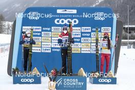 14.03.2021, Engadin, Switzerland (SUI): Ebba Andersson (SWE), Heidi Weng (NOR), Yulia Stupak (RUS), (l-r) - FIS world cup cross-country, pursuit women, Engadin (SUI). www.nordicfocus.com. © Modica/NordicFocus. Every downloaded picture is fee-liable.