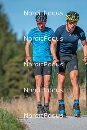 22.09.2021, Font-Romeu, France (FRA): Hugo Lapalus (FRA), Clement Parisse (FRA), (l-r)  - Cross-Country training, Font-Romeu (FRA). www.nordicfocus.com. © Augustin Authamayou/NordicFocus. Every downloaded picture is fee-liable.