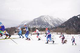 07.03.2021, Oberstdorf, Germany (GER): Jonas Baumann (SUI), Johannes Hoesflot Klaebo (NOR), Russell Kennedy (CAN), Hunter Wonders (USA), (l-r)  - FIS nordic world ski championships cross-country, 50km men, Oberstdorf (GER). www.nordicfocus.com. © Thibaut/NordicFocus. Every downloaded picture is fee-liable.
