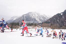07.03.2021, Oberstdorf, Germany (GER): Evgeniy Belov (RSF), Simen Hegstad Krueger (NOR), Jean Marc Gaillard (FRA), Scott Patterson (USA), Jonas Dobler (GER), Antoine Cyr (CAN), (l-r)  - FIS nordic world ski championships cross-country, 50km men, Oberstdorf (GER). www.nordicfocus.com. © Thibaut/NordicFocus. Every downloaded picture is fee-liable.