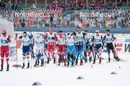 07.03.2021, Oberstdorf, Germany (GER): Ireneu Esteve Altimiras (AND), Jens Burman (SWE), Alexander Bolshunov (RSF), Evgeniy Belov (RSF), Clement Parisse (FRA), Candide Pralong (SUI), David Norris (USA), Remi Drolet (CAN), (l-r)  - FIS nordic world ski championships cross-country, 50km men, Oberstdorf (GER). www.nordicfocus.com. © Modica/NordicFocus. Every downloaded picture is fee-liable.