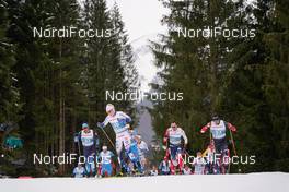 07.03.2021, Oberstdorf, Germany (GER): Imanol Rojo (ESP), Jean Marc Gaillard (FRA), Jens Burman (SWE), Hans Christer Holund (NOR), Antoine Cyr (CAN), (l-r)  - FIS nordic world ski championships cross-country, 50km men, Oberstdorf (GER). www.nordicfocus.com. © Thibaut/NordicFocus. Every downloaded picture is fee-liable.