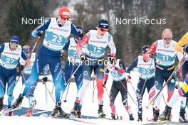07.03.2021, Oberstdorf, Germany (GER): Jason Rueesch (SUI), Johannes Hoesflot Klaebo (NOR), Paal Golberg (NOR), (l-r)  - FIS nordic world ski championships cross-country, 50km men, Oberstdorf (GER). www.nordicfocus.com. © Modica/NordicFocus. Every downloaded picture is fee-liable.