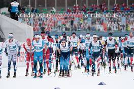 07.03.2021, Oberstdorf, Germany (GER): Ireneu Esteve Altimiras (AND), Jens Burman (SWE), Alexander Bolshunov (RSF), Clement Parisse (FRA), Candide Pralong (SUI), Jean Marc Gaillard (FRA), David Norris (USA), (l-r)  - FIS nordic world ski championships cross-country, 50km men, Oberstdorf (GER). www.nordicfocus.com. © Modica/NordicFocus. Every downloaded picture is fee-liable.
