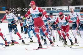 07.03.2021, Oberstdorf, Germany (GER): Hans Christer Holund (NOR), Alexander Bolshunov (RSF), Alexey Chervotkin (RSF), Paal Golberg (NOR), (l-r)  - FIS nordic world ski championships cross-country, 50km men, Oberstdorf (GER). www.nordicfocus.com. © Modica/NordicFocus. Every downloaded picture is fee-liable.