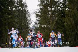 07.03.2021, Oberstdorf, Germany (GER): William Poromaa (SWE), Jonas Dobler (GER), Philippe Boucher (CAN), Evgeniy Belov (RSF), Lucas Boegl (GER), Candide Pralong (SUI) - FIS nordic world ski championships cross-country, 50km men, Oberstdorf (GER). www.nordicfocus.com. © Thibaut/NordicFocus. Every downloaded picture is fee-liable.