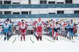 07.03.2021, Oberstdorf, Germany (GER): Maurice Manificat (FRA), Evgeniy Belov (RSF), Alexander Bolshunov (RSF), Emil Iversen (NOR), Dario Cologna (SUI), (l-r)  - FIS nordic world ski championships cross-country, 50km men, Oberstdorf (GER). www.nordicfocus.com. © Modica/NordicFocus. Every downloaded picture is fee-liable.