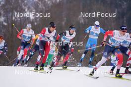 07.03.2021, Oberstdorf, Germany (GER): Simen Hegstad Krueger (NOR), Keishin Yoshida (JPN), Remi Drolet (CAN), Johannes Hoesflot Klaebo (NOR), (l-r)  - FIS nordic world ski championships cross-country, 50km men, Oberstdorf (GER). www.nordicfocus.com. © Thibaut/NordicFocus. Every downloaded picture is fee-liable.