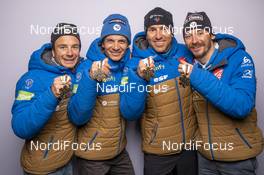 25.02.2021, Oberstdorf, Germany (GER): Jules Lapierre (FRA), Clement Parisse (FRA), Maurice Manificat (FRA), Hugo Lapalus (FRA), (l-r)  - FIS nordic world ski championships cross-country, medals, Oberstdorf (GER). www.nordicfocus.com. © Vianney Thibaut/NordicFocus. Every downloaded picture is fee-liable.
