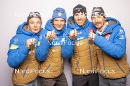 25.02.2021, Oberstdorf, Germany (GER): Jules Lapierre (FRA), Clement Parisse (FRA), Maurice Manificat (FRA), Hugo Lapalus (FRA), (l-r)  - FIS nordic world ski championships cross-country, medals, Oberstdorf (GER). www.nordicfocus.com. © Vianney Thibaut/NordicFocus. Every downloaded picture is fee-liable.