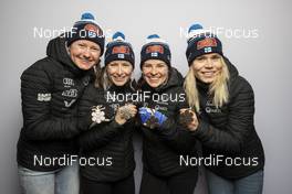 25.02.2021, Oberstdorf, Germany (GER): Johanna Matintalo (FIN), Riitta-Liisa Roponen (FIN), Krista Parmakoski (FIN), Jasmi Joensuu (FIN), (l-r)  - FIS nordic world ski championships cross-country, medals, Oberstdorf (GER). www.nordicfocus.com. © Modica/NordicFocus. Every downloaded picture is fee-liable.