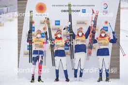 05.03.2021, Oberstdorf, Germany (GER): Johannes Hoesflot Klaebo (NOR), Hans Christer Holund (NOR), Emil Iversen (NOR), Paal Golberg (NOR), (l-r)  - FIS nordic world ski championships cross-country, 4x10km men, Oberstdorf (GER). www.nordicfocus.com. © Thibaut/NordicFocus. Every downloaded picture is fee-liable.