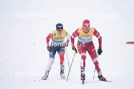 05.03.2021, Oberstdorf, Germany (GER): Johannes Hoesflot Klaebo (NOR), Alexander Bolshunov (RSF), (l-r)  - FIS nordic world ski championships cross-country, 4x10km men, Oberstdorf (GER). www.nordicfocus.com. © Thibaut/NordicFocus. Every downloaded picture is fee-liable.
