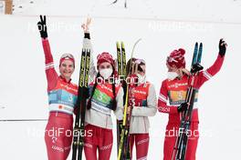 04.03.2021, Oberstdorf, Germany (GER): Natalia Nepryaeva (RSF), Yulia Stupak (RSF), Yana Kirpichenko (RSF), Tatiana Sorina (RSF), (l-r)  - FIS nordic world ski championships cross-country, 4x5km women, Oberstdorf (GER). www.nordicfocus.com. © Modica/NordicFocus. Every downloaded picture is fee-liable.