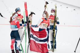 04.03.2021, Oberstdorf, Germany (GER): Helene Marie Fossesholm (NOR), Heidi Weng (NOR), Therese Johaug (NOR), Tiril Udnes Weng (NOR), (l-r)  - FIS nordic world ski championships cross-country, 4x5km women, Oberstdorf (GER). www.nordicfocus.com. © Modica/NordicFocus. Every downloaded picture is fee-liable.