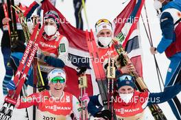 04.03.2021, Oberstdorf, Germany (GER): Tiril Udnes Weng (NOR), Heidi Weng (NOR), Therese Johaug (NOR), Helene Marie Fossesholm (NOR), (l-r)  - FIS nordic world ski championships cross-country, 4x5km women, Oberstdorf (GER). www.nordicfocus.com. © Modica/NordicFocus. Every downloaded picture is fee-liable.