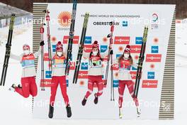 04.03.2021, Oberstdorf, Germany (GER): Natalia Nepryaeva (RSF), Tatiana Sorina (RSF), Yulia Stupak (RSF), Yana Kirpichenko (RSF), (l-r)  - FIS nordic world ski championships cross-country, 4x5km women, Oberstdorf (GER). www.nordicfocus.com. © Modica/NordicFocus. Every downloaded picture is fee-liable.