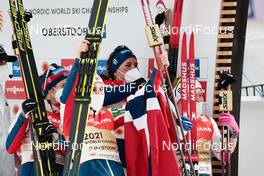 04.03.2021, Oberstdorf, Germany (GER): Therese Johaug (NOR), Heidi Weng (NOR), Helene Marie Fossesholm (NOR), (l-r)  - FIS nordic world ski championships cross-country, 4x5km women, Oberstdorf (GER). www.nordicfocus.com. © Modica/NordicFocus. Every downloaded picture is fee-liable.