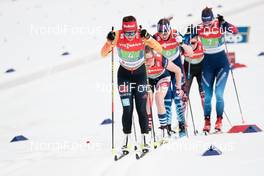 04.03.2021, Oberstdorf, Germany (GER): Katharina Hennig (GER), Sadie Maubet Bjornsen (USA), Johanna Matintalo (FIN), Nadine Faehndrich (SUI), (l-r)  - FIS nordic world ski championships cross-country, 4x5km women, Oberstdorf (GER). www.nordicfocus.com. © Modica/NordicFocus. Every downloaded picture is fee-liable.