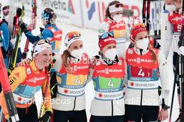 04.03.2021, Oberstdorf, Germany (GER): Victoria Carl (GER), Pia Fink (GER), Katharina Hennig (GER), Laura Gimmler (GER), (l-r)  - FIS nordic world ski championships cross-country, 4x5km women, Oberstdorf (GER). www.nordicfocus.com. © Modica/NordicFocus. Every downloaded picture is fee-liable.