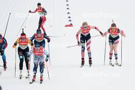 04.03.2021, Oberstdorf, Germany (GER): Katharina Hennig (GER), Nadine Faehndrich (SUI), Charlotte Kalla (SWE), Hailey Swirbul (USA), Sadie Maubet Bjornsen (USA) - FIS nordic world ski championships cross-country, 4x5km women, Oberstdorf (GER). www.nordicfocus.com. © Modica/NordicFocus. Every downloaded picture is fee-liable.