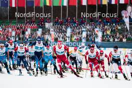 27.02.2021, Oberstdorf, Germany (GER): Andrew Musgrave (GBR), Dario Cologna (SUI), Alexander Bolshunov (RSF), Evgeniy Belov (RSF), Emil Iversen (NOR), (l-r)  - FIS nordic world ski championships cross-country, skiathlon men, Oberstdorf (GER). www.nordicfocus.com. © Modica/NordicFocus. Every downloaded picture is fee-liable.
