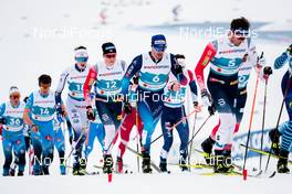 27.02.2021, Oberstdorf, Germany (GER): Jules Lapierre (FRA), Clement Parisse (FRA), William Poromaa (SWE), Johannes Hoesflot Klaebo (NOR), Dario Cologna (SUI), Emil Iversen (NOR), (l-r)  - FIS nordic world ski championships cross-country, skiathlon men, Oberstdorf (GER). www.nordicfocus.com. © Modica/NordicFocus. Every downloaded picture is fee-liable.
