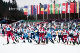 27.02.2021, Oberstdorf, Germany (GER): Ivan Yakimushkin (RSF), Hans Christer Holund (NOR), Clement Parisse (FRA), Dario Cologna (SUI), Simen Hegstad Krueger (NOR), Alexander Bolshunov (RSF), Hugo Lapalus (FRA), Lucas Boegl (GER), Evgeniy Belov (RSF), Emil Iversen (NOR), (l-r)  - FIS nordic world ski championships cross-country, skiathlon men, Oberstdorf (GER). www.nordicfocus.com. © Modica/NordicFocus. Every downloaded picture is fee-liable.