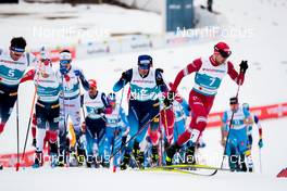 27.02.2021, Oberstdorf, Germany (GER): Emil Iversen (NOR), Sjur Roethe (NOR), Dario Cologna (SUI), Alexey Chervotkin (RSF), (l-r)  - FIS nordic world ski championships cross-country, skiathlon men, Oberstdorf (GER). www.nordicfocus.com. © Modica/NordicFocus. Every downloaded picture is fee-liable.