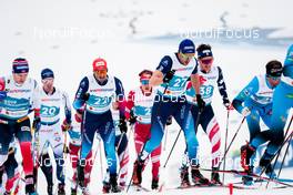 27.02.2021, Oberstdorf, Germany (GER): Sjur Roethe (NOR), Jonas Baumann (SUI), Jason Rueesch (SUI), Scott Patterson (USA), (l-r)  - FIS nordic world ski championships cross-country, skiathlon men, Oberstdorf (GER). www.nordicfocus.com. © Modica/NordicFocus. Every downloaded picture is fee-liable.