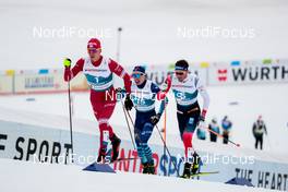 27.02.2021, Oberstdorf, Germany (GER): Alexander Bolshunov (RSF), Iivo Niskanen (FIN), Emil Iversen (NOR), (l-r)  - FIS nordic world ski championships cross-country, skiathlon men, Oberstdorf (GER). www.nordicfocus.com. © Modica/NordicFocus. Every downloaded picture is fee-liable.